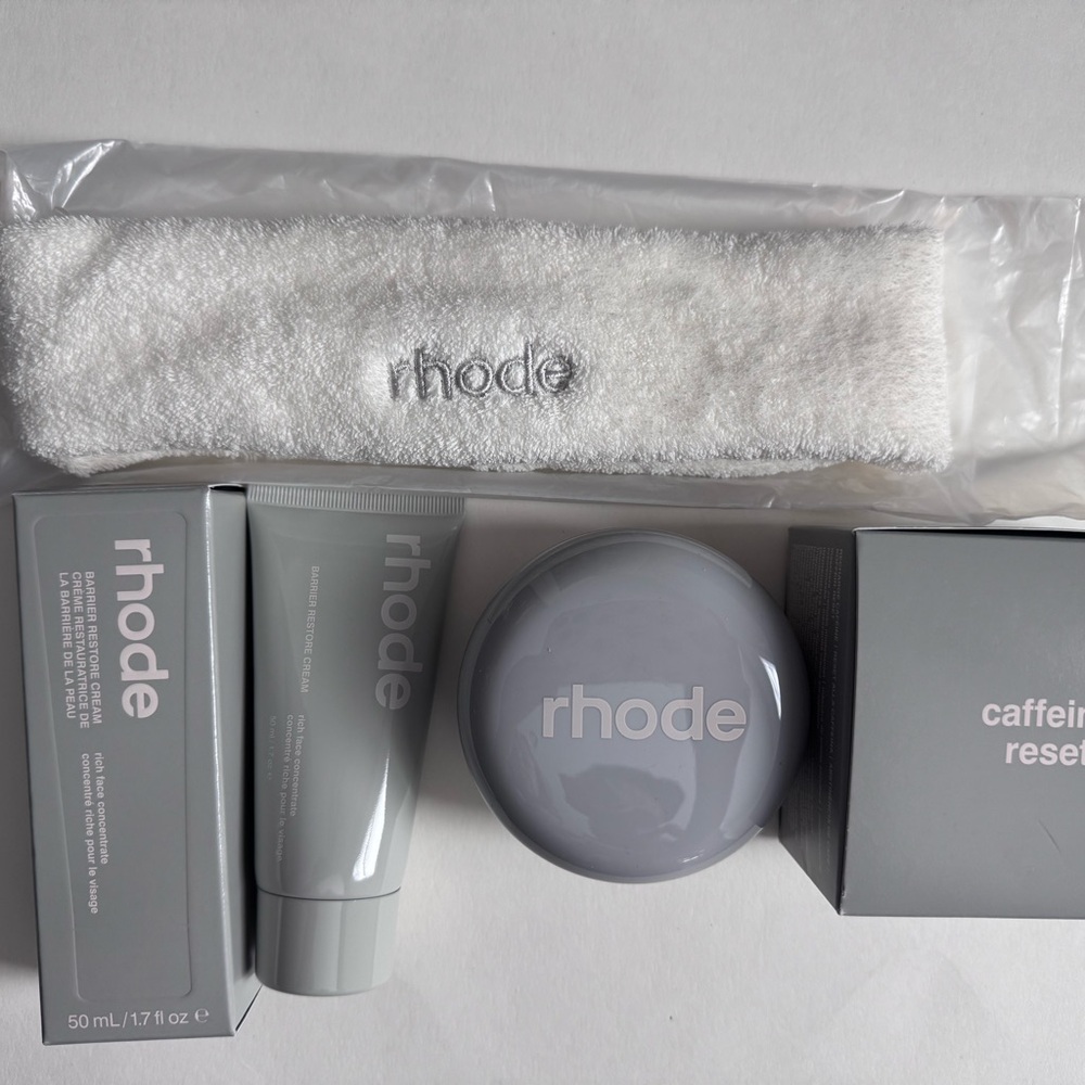 Rhode Skincare Bundle Barrier Restore Cream Caffeine Reset + Headband New